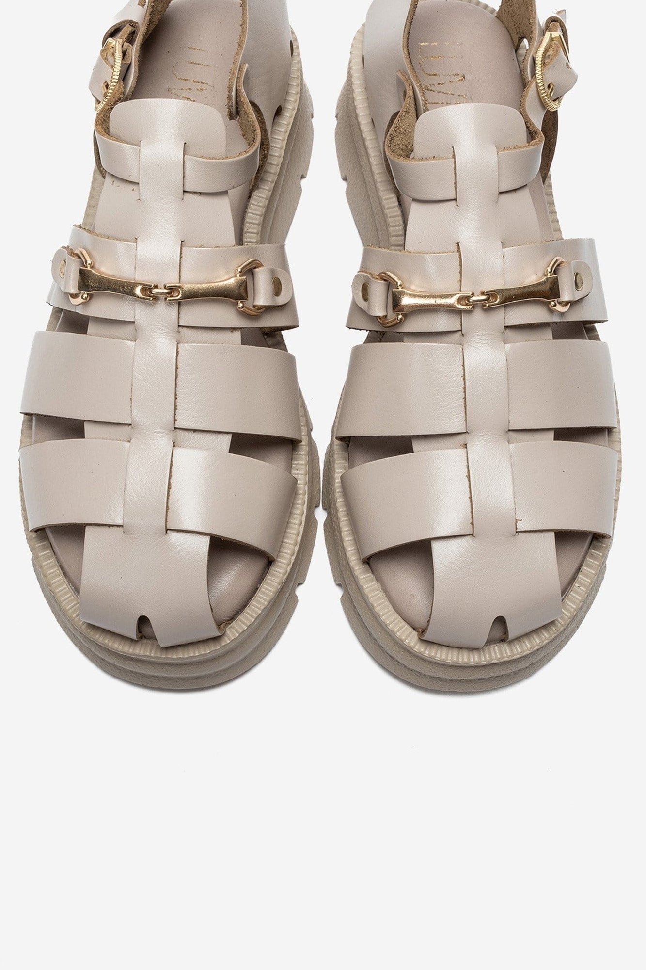 RIELA - Beige Genuine Leather Multi-Strap Closed-Back Buckle Sandal (Women)