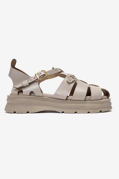 RIELA - Beige Genuine Leather Multi-Strap Closed-Back Buckle Sandal (Women)