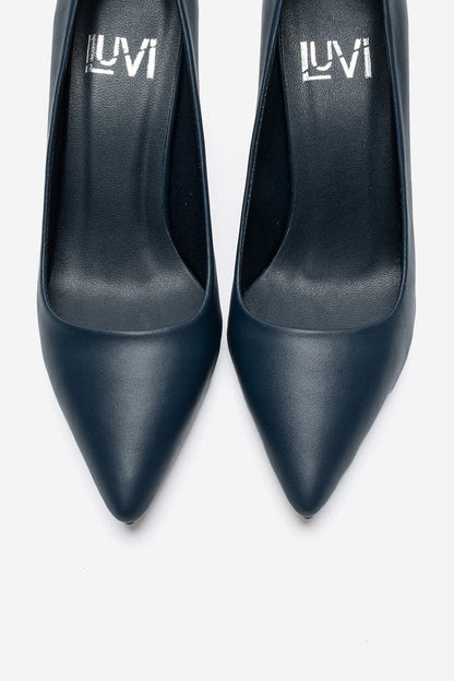 CLYDE - Navy Genuine Leather Stiletto Pump (Women)