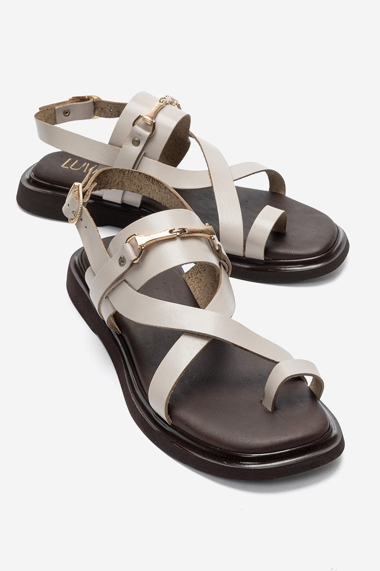 FABIANA - Cream Genuine Leather Buckle Toe-Post Sandal (Women)