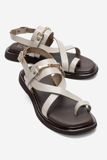 FABIANA - Cream Genuine Leather Buckle Toe-Post Sandal (Women)