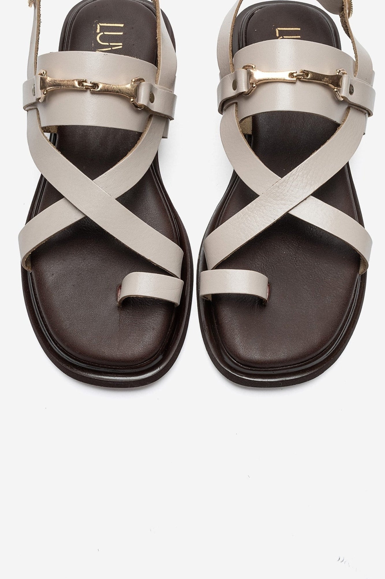 FABIANA - Cream Genuine Leather Buckle Toe-Post Sandal (Women)
