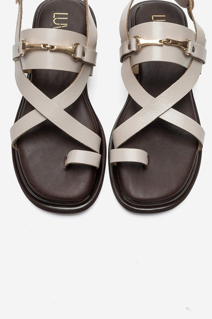 FABIANA - Cream Genuine Leather Buckle Toe-Post Sandal (Women)