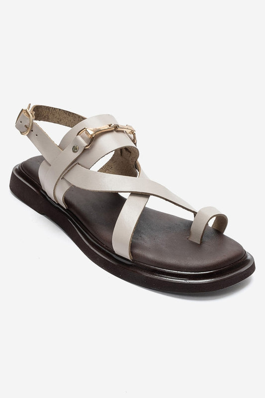 FABIANA - Cream Genuine Leather Buckle Toe-Post Sandal (Women)