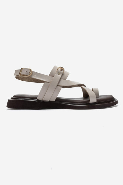 FABIANA - Cream Genuine Leather Buckle Toe-Post Sandal (Women)