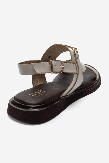FABIANA - Cream Genuine Leather Buckle Toe-Post Sandal (Women)