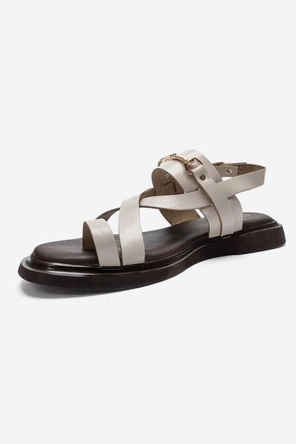 FABIANA - Cream Genuine Leather Buckle Toe-Post Sandal (Women)