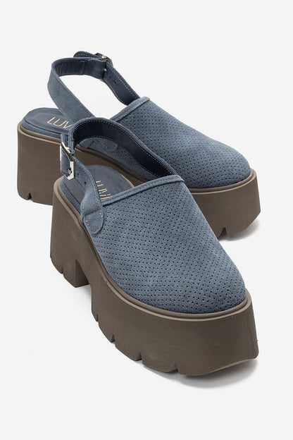 CALDRIS - Denim Blue Genuine Leather Closed-Toe Platform Sandal (Women)