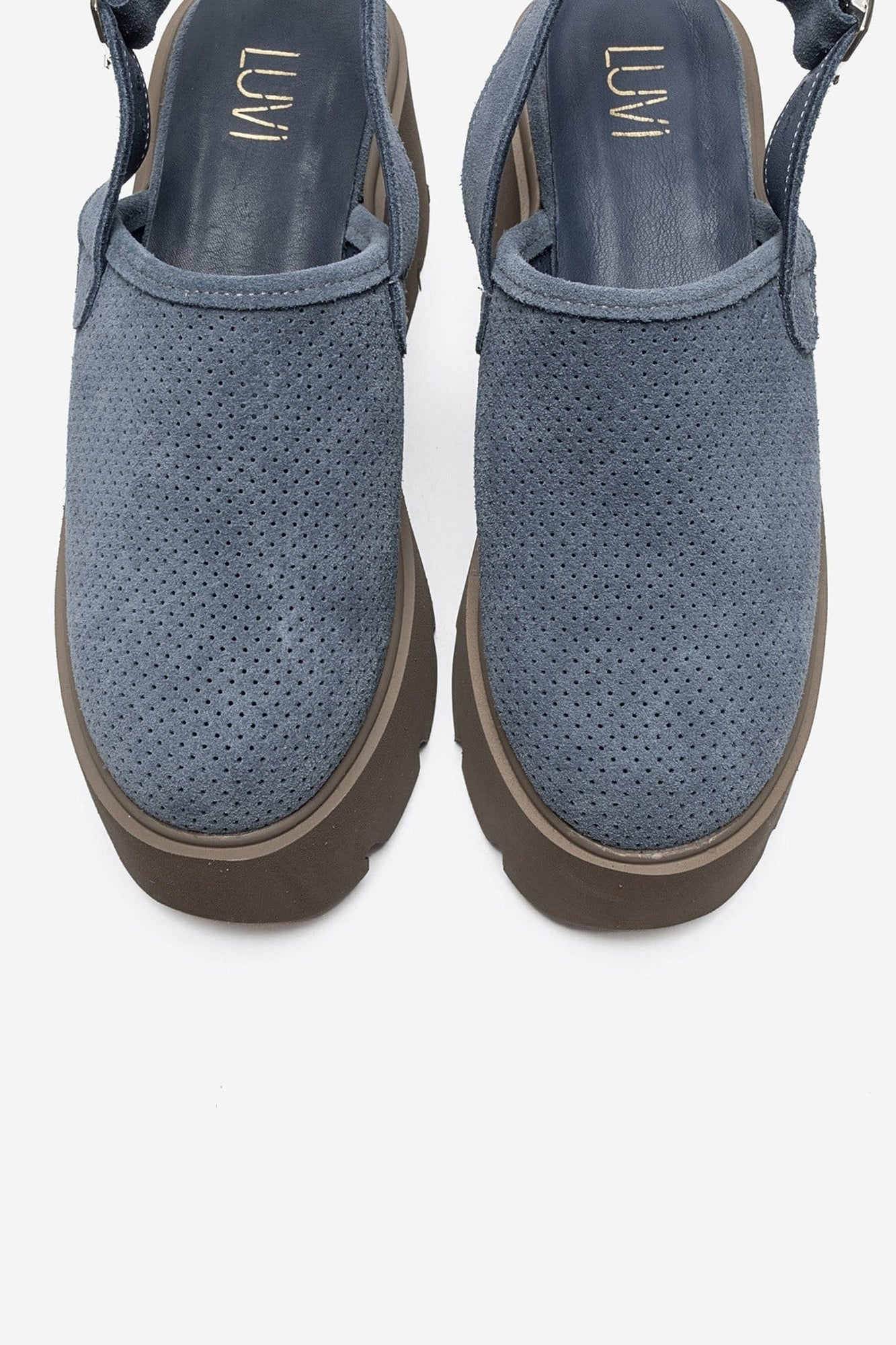 CALDRIS - Denim Blue Genuine Leather Closed-Toe Platform Sandal (Women)