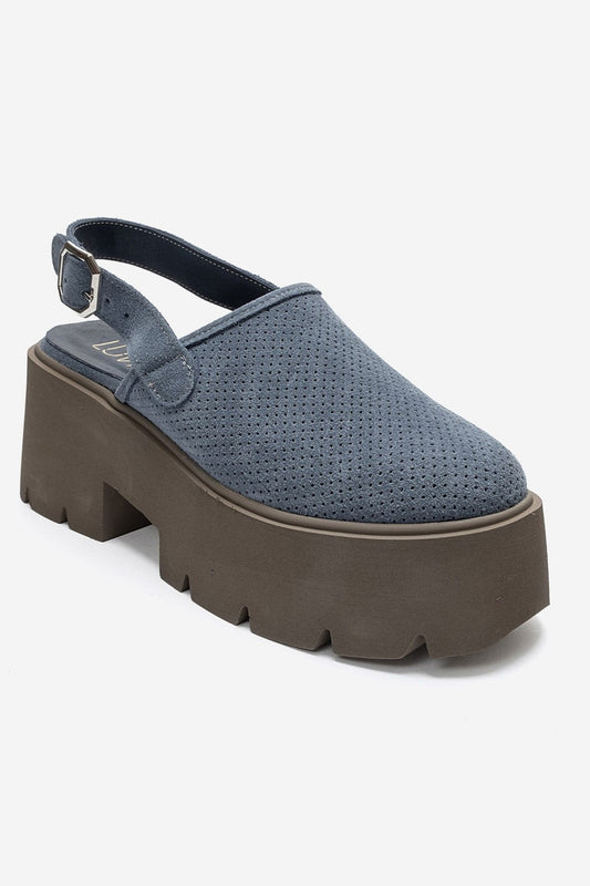 CALDRIS - Denim Blue Genuine Leather Closed-Toe Platform Sandal (Women)