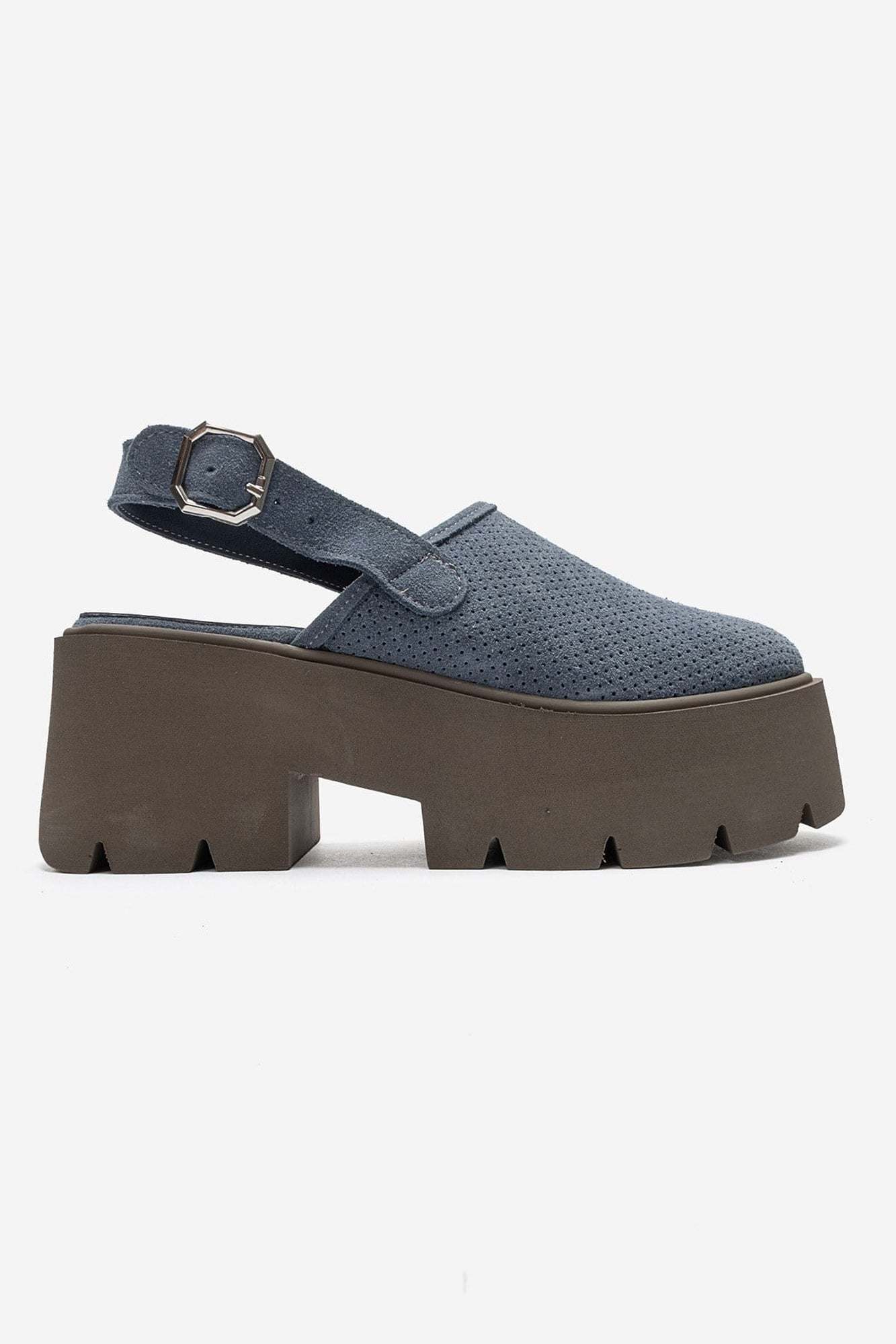 CALDRIS - Denim Blue Genuine Leather Closed-Toe Platform Sandal (Women)