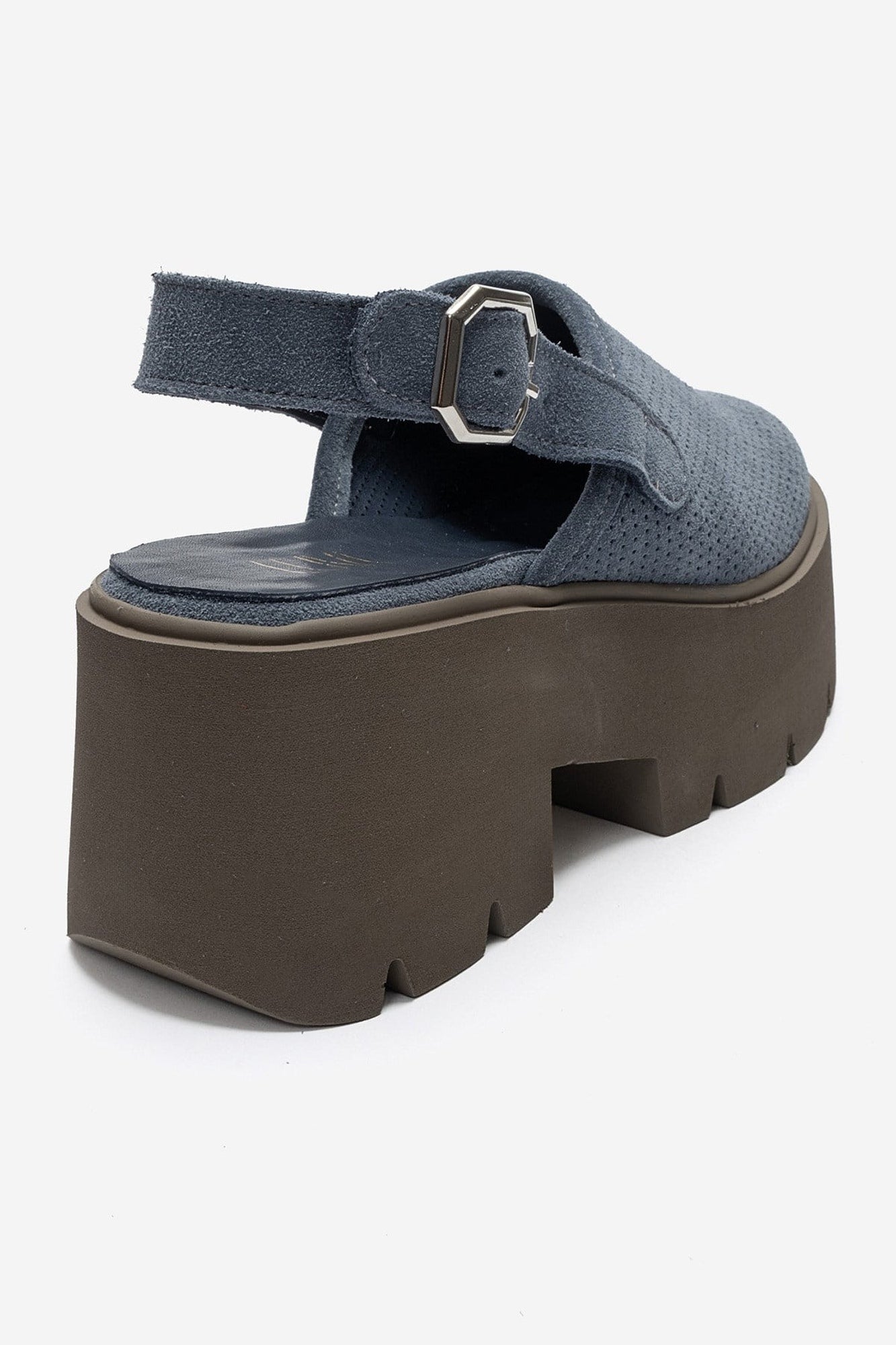 CALDRIS - Denim Blue Genuine Leather Closed-Toe Platform Sandal (Women)