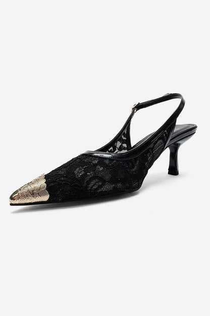 CLEM - Black Lace-Detail Gold Toe Heeled Pump (Women)