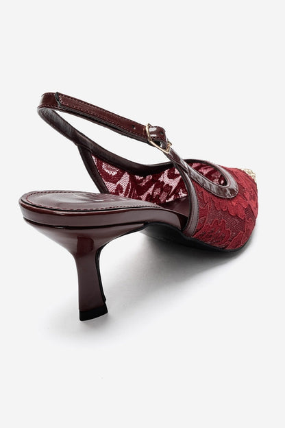 CLEM - Burgundy Lace-Detail Gold Toe Heeled Pump (Women)