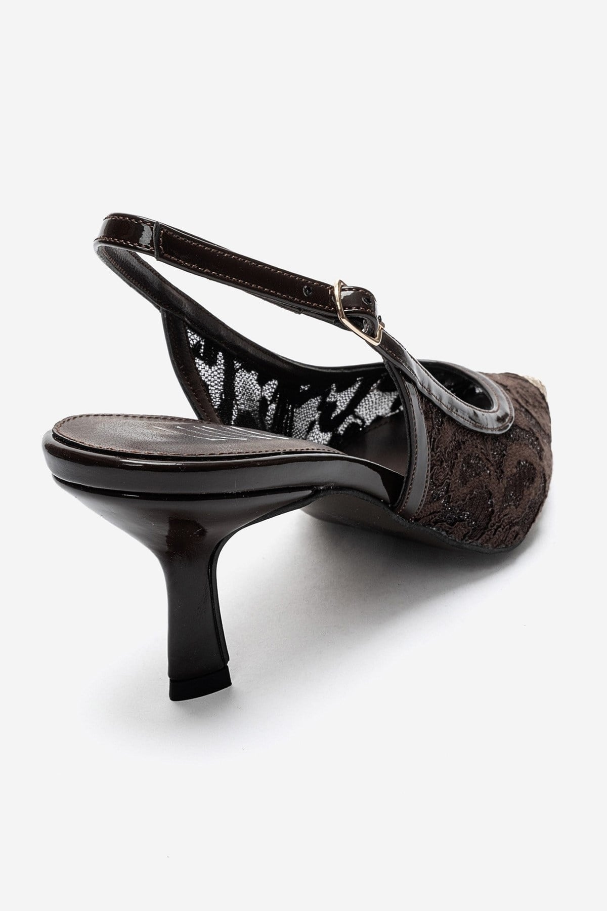 CLEM - Brown Lace-Detail Gold Toe Heeled Pump (Women)