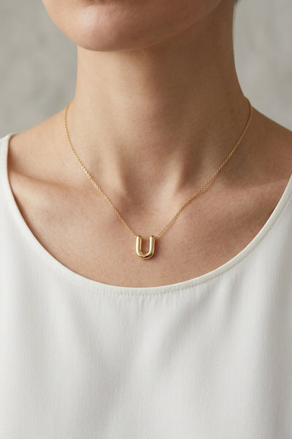 Signature 14k Gold Initial Necklace - U