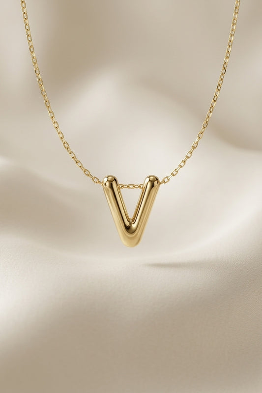 Signature 14k Gold Initial Necklace - V