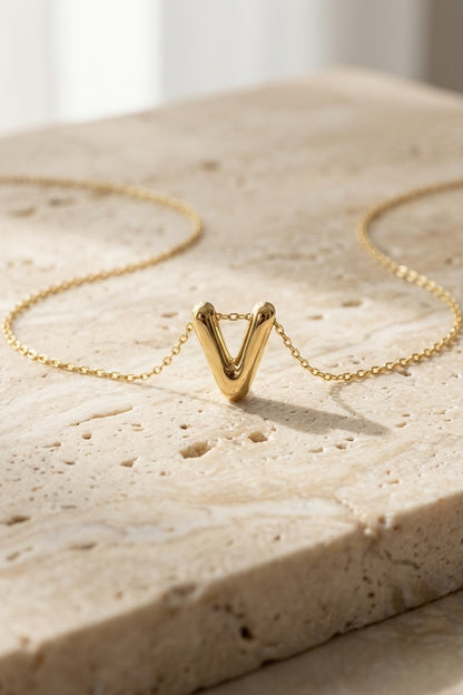 Signature 14k Gold Initial Necklace - V