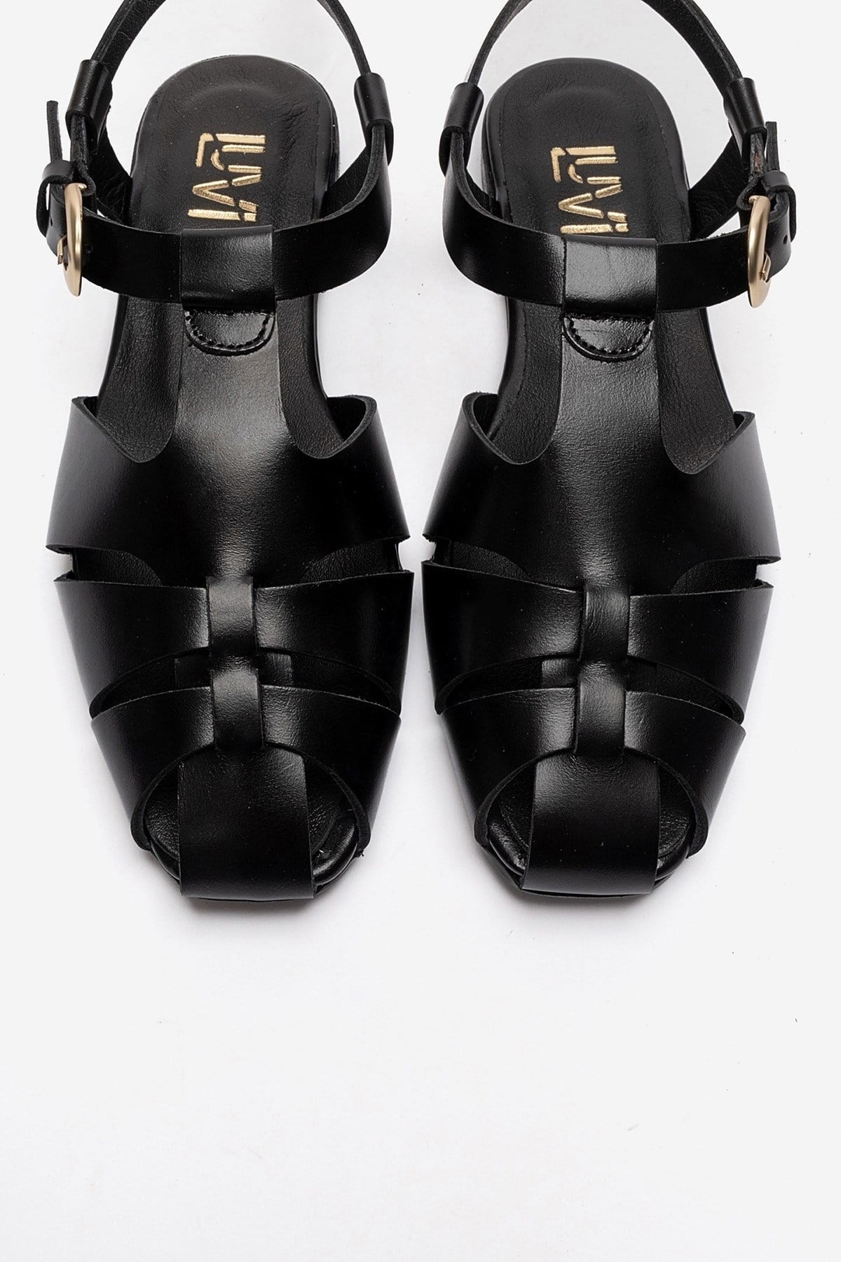 JANDOR - Black Genuine Leather Ankle-Strap Flat Sandal (Women)