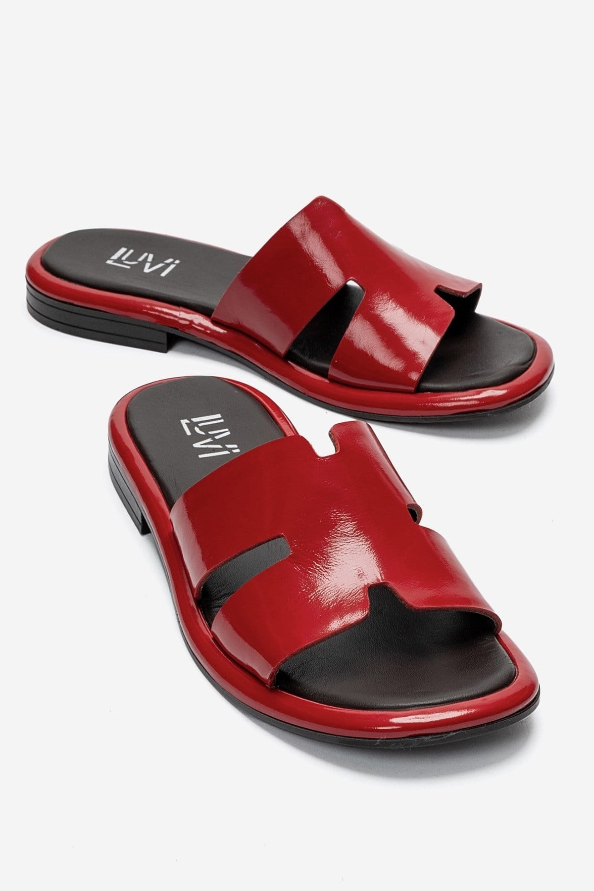 BRIO - Red Patent Genuine Leather Flat Slide (Women)