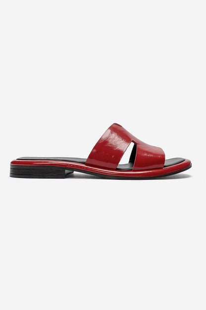 BRIO - Red Patent Genuine Leather Flat Slide (Women)