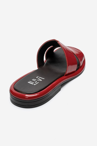 BRIO - Red Patent Genuine Leather Flat Slide (Women)