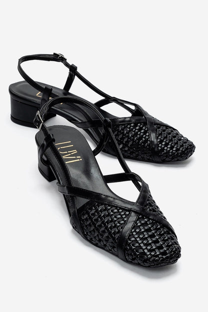 LENVOR - Black Woven Heeled Sandal (Women)