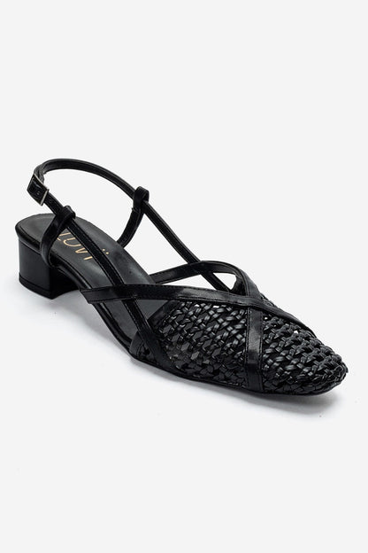 LENVOR - Black Woven Heeled Sandal (Women)