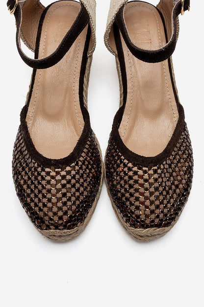 DRELIX - Cognac Genuine Leather Wedge Heel Espadrille Sandal (Women)