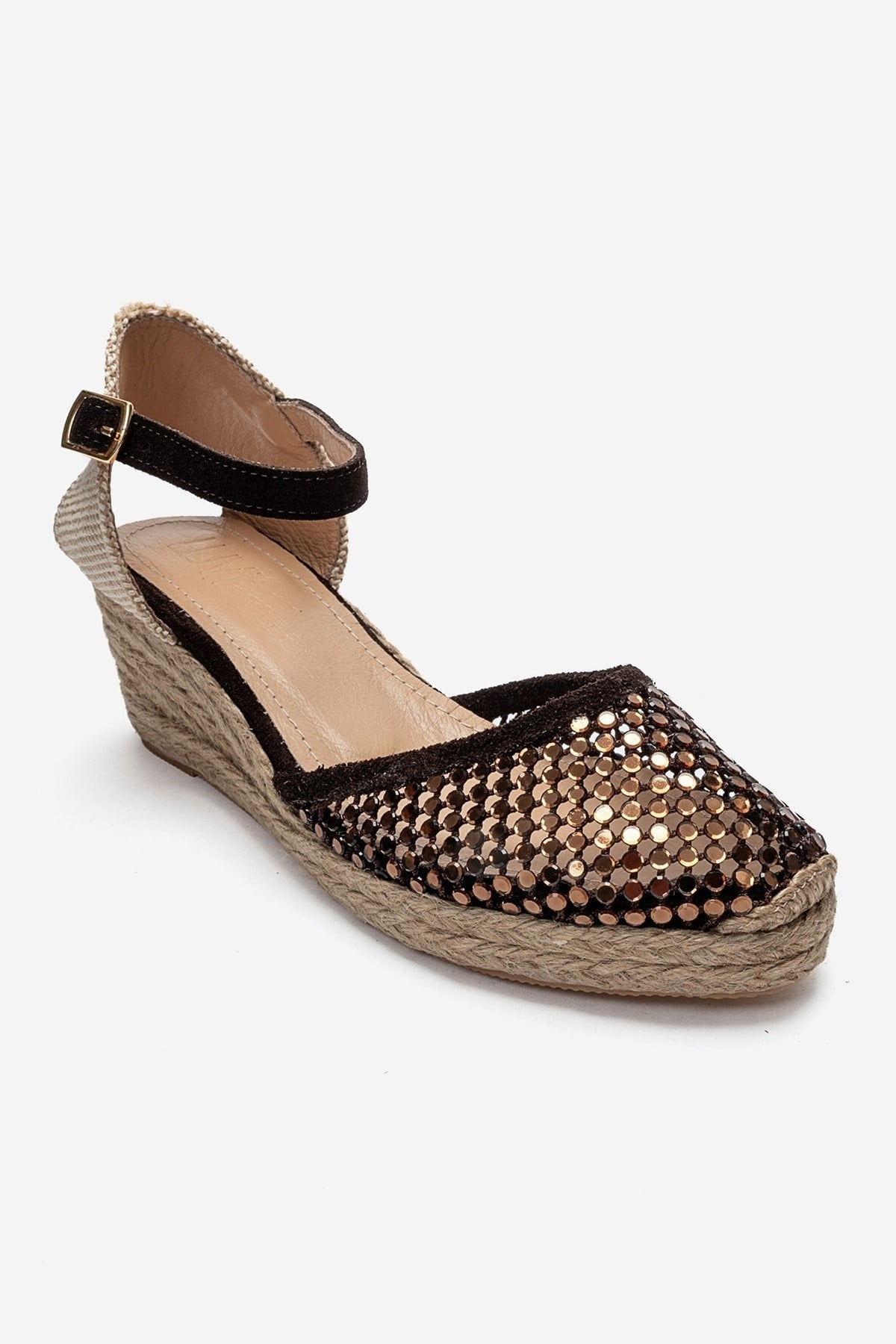 DRELIX - Cognac Genuine Leather Wedge Heel Espadrille Sandal (Women)