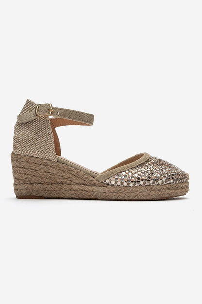 DRELIX - Beige Genuine Leather Wedge Heel Espadrille Sandal (Women)