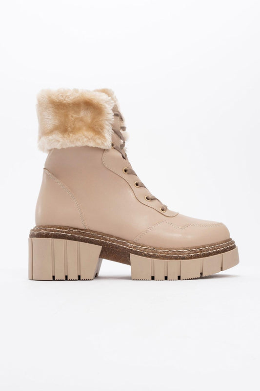 Faith - Beige Fur Chunky Boot (Women)