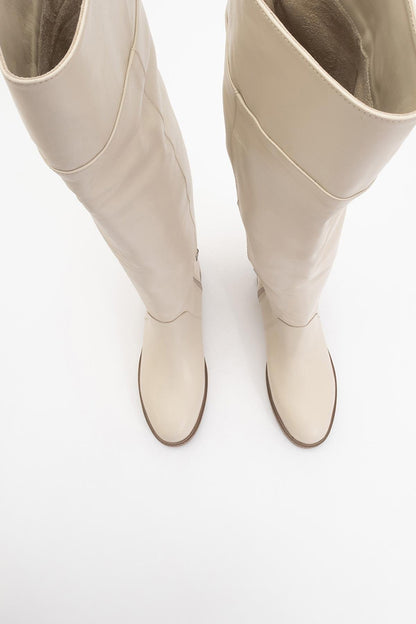 Petya - Beige Leather Over the Knee Boot (Women)
