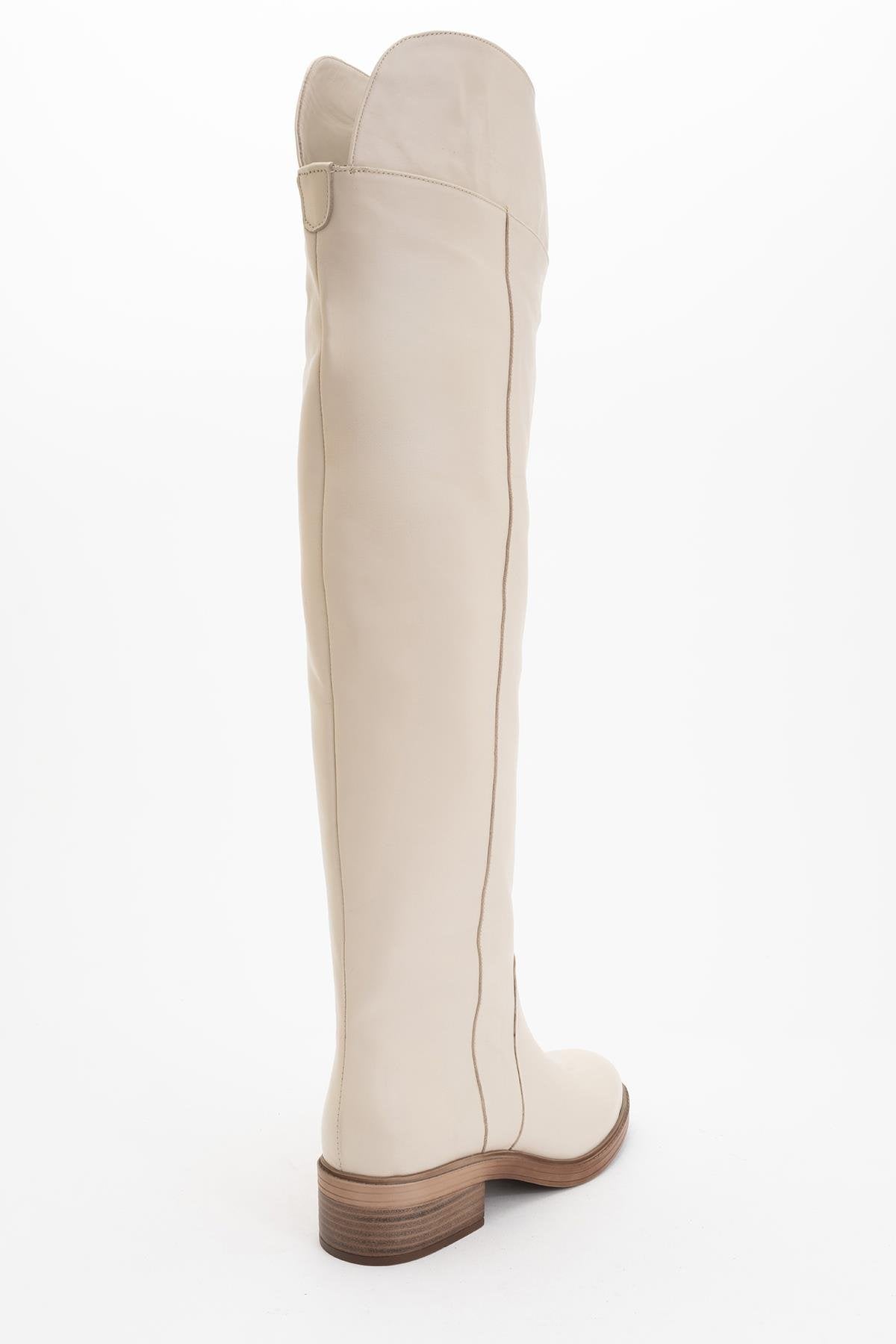Petya - Beige Leather Over the Knee Boot (Women)