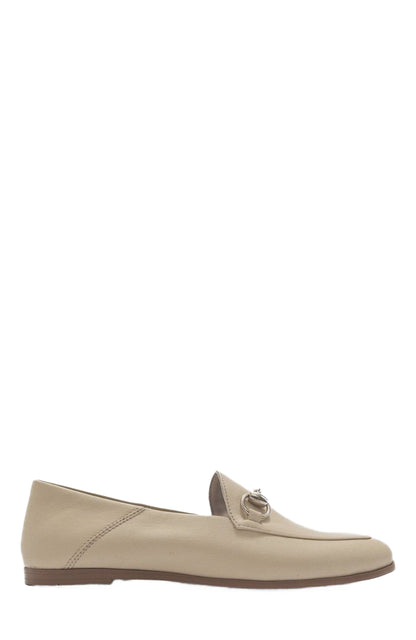 Penny - Beige Leather Horsebit Loafers