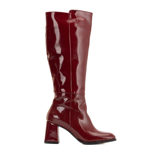 Adele - Burgundy Patent Knee High Boots