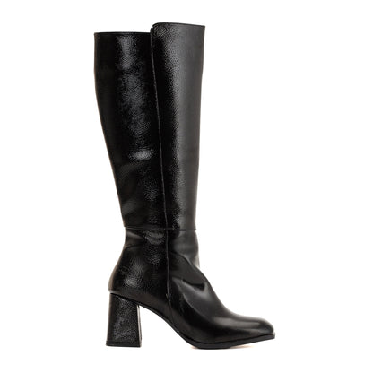 Adele - Black Patent Knee High Boots