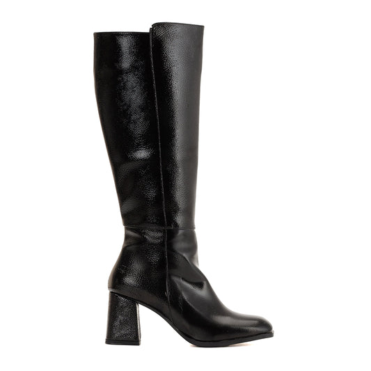 Adele - Black Patent Knee High Boots