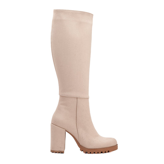 Alize - Beige Suede Wide Calf Platform Boots