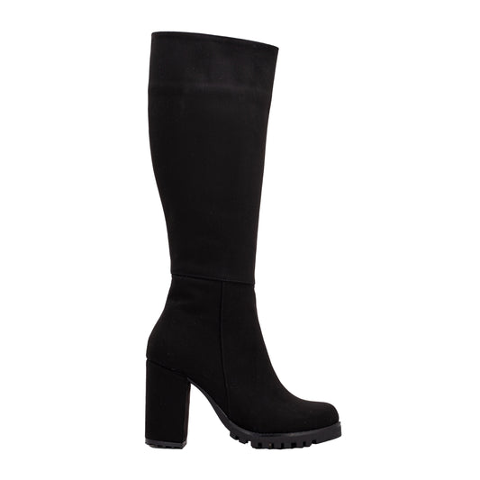 Alize - Black Suede Wide Calf Platform Boots