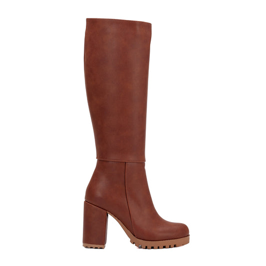 Alize - Cognac Brown Wide Calf Platform Boots