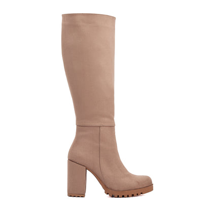 Alize - Cream Suede Wide Calf Platform Boots