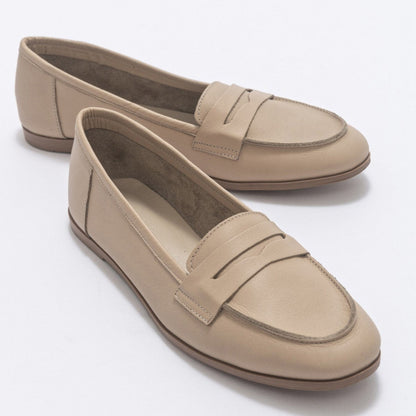 Dorothy - Beige Leather Loafers