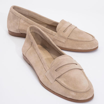 Dorothy - Beige Suede Leather Loafers