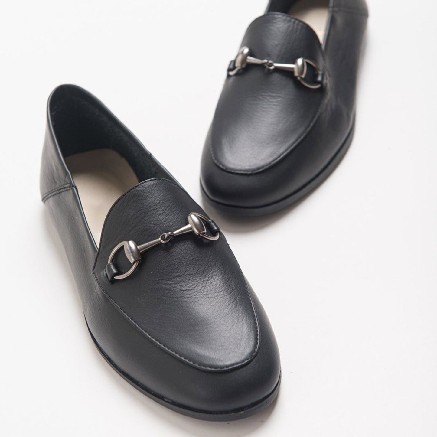 Penny - Black Leather Horsebit Loafers