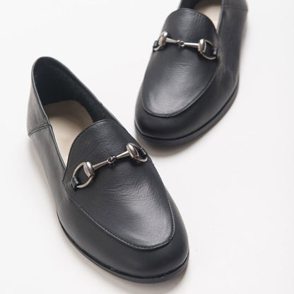 Penny - Black Leather Horsebit Loafers