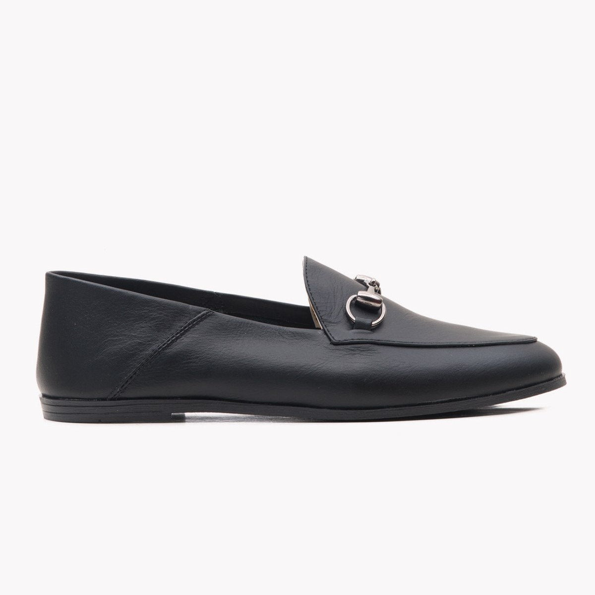 Penny - Black Leather Horsebit Loafers
