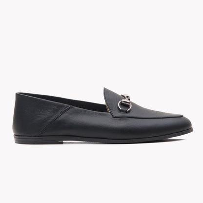 Penny - Black Leather Horsebit Loafers