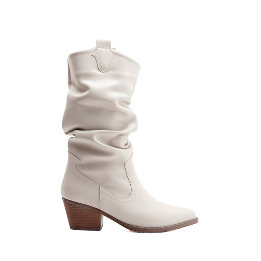 Bonnie - Beige Slouch Western Boots