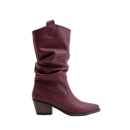 Bonnie - Burgundy Slouch Western Boots